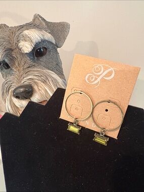Plunder Gold tone Hoop Earrings with Olive Green Rectangular Gem Drops